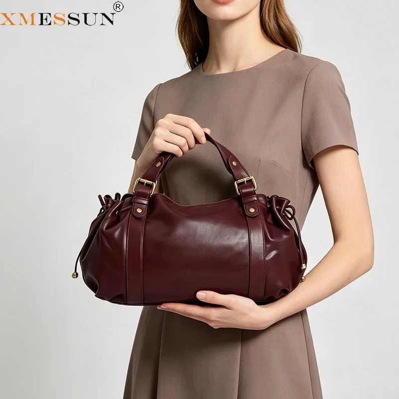Sac à bandoulière grande capacité pour femme XMESSUN, sac à main Boston simple et tendance, sac bandoulière polyvalent en cuir souple pour le travail