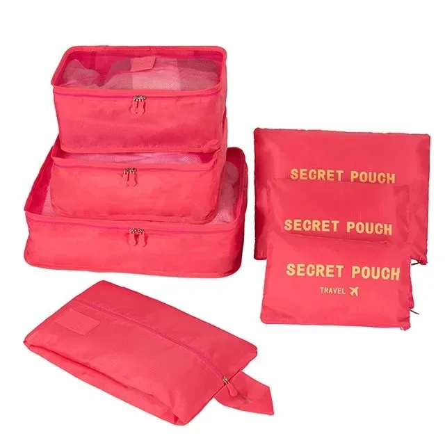 organisateur voyage sac rangement nylon translucide gris rose bleu grande capacité tri chaussures vêtements transport
