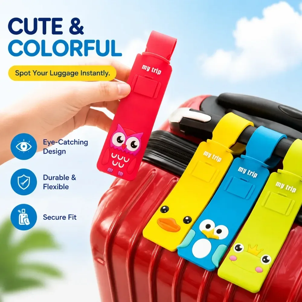 étiquette de bagage en silicone motif animaux mignons, accessoire de voyage tendance, porte-adresse d'identification pour valise, étiquette d'embarquement portable