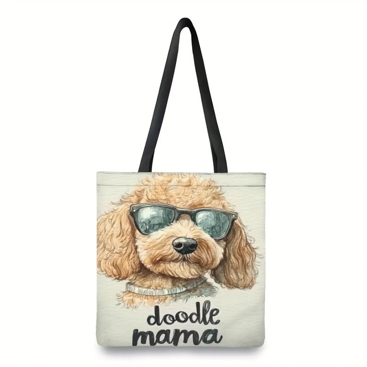 1pc adorable sac fourre-tout imprimé chien yorkshire thème animal polyester sac à bandoulière de shopping réutilisable avec détail de coeur sac à main de voyage