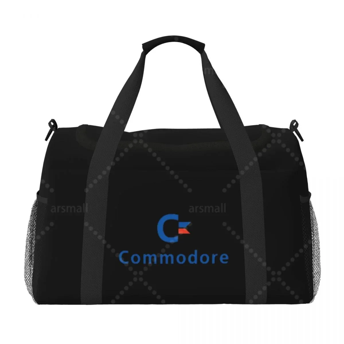 sac voyage polyester noir logo commodore bandes mesh poignées double usage voyage sport week end