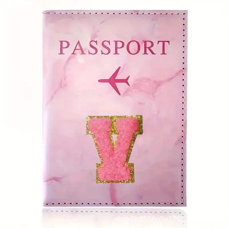 porte-passeport en cuir pu rose avec étiquette brodée, étui pour billets et cartes de crédit, accessoires de voyage