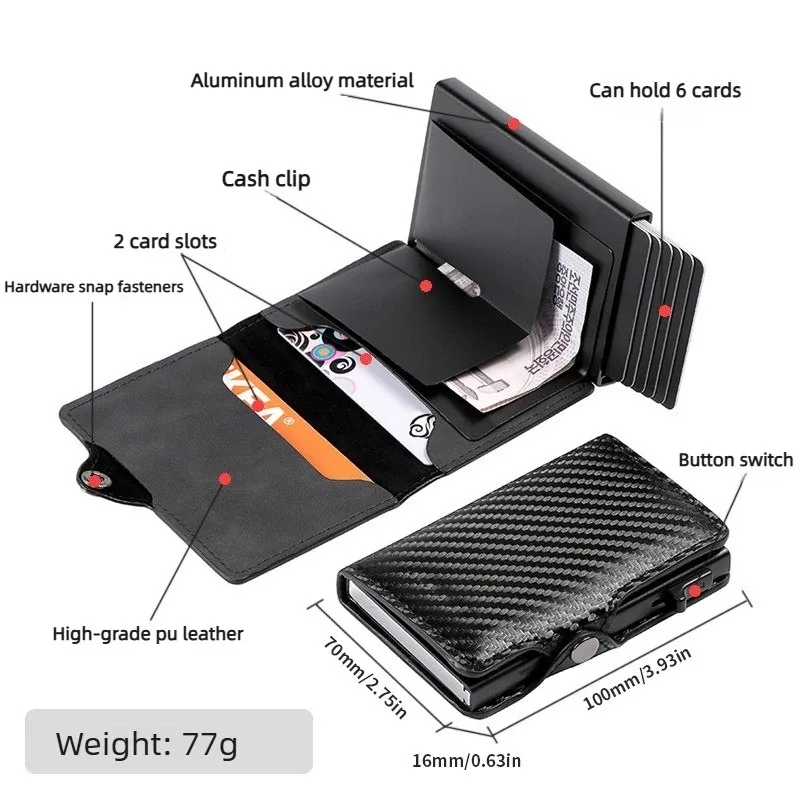 porte-cartes anti-scan rfid, portefeuille fin en fibre de carbone pour homme, organisateur de cartes bancaires portable, sac de rangement multifonctionnel pour pièces de monnaie