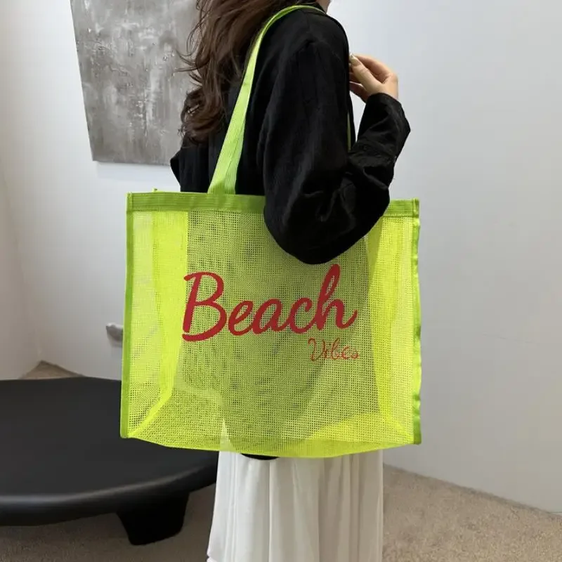 grand sac fourre-tout réutilisable en maille pour femme, idéal pour la piscine, les voyages/natation, sac de rangement à séchage rapide pour la douche, plage