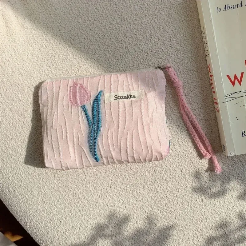 petite trousse de maquillage cosmétique pour femmes et filles, mini sacs à fleurs en coton, trousse de maquillage rouge à lèvres, sac à main pour enfants, trousse à poudres à monnaie