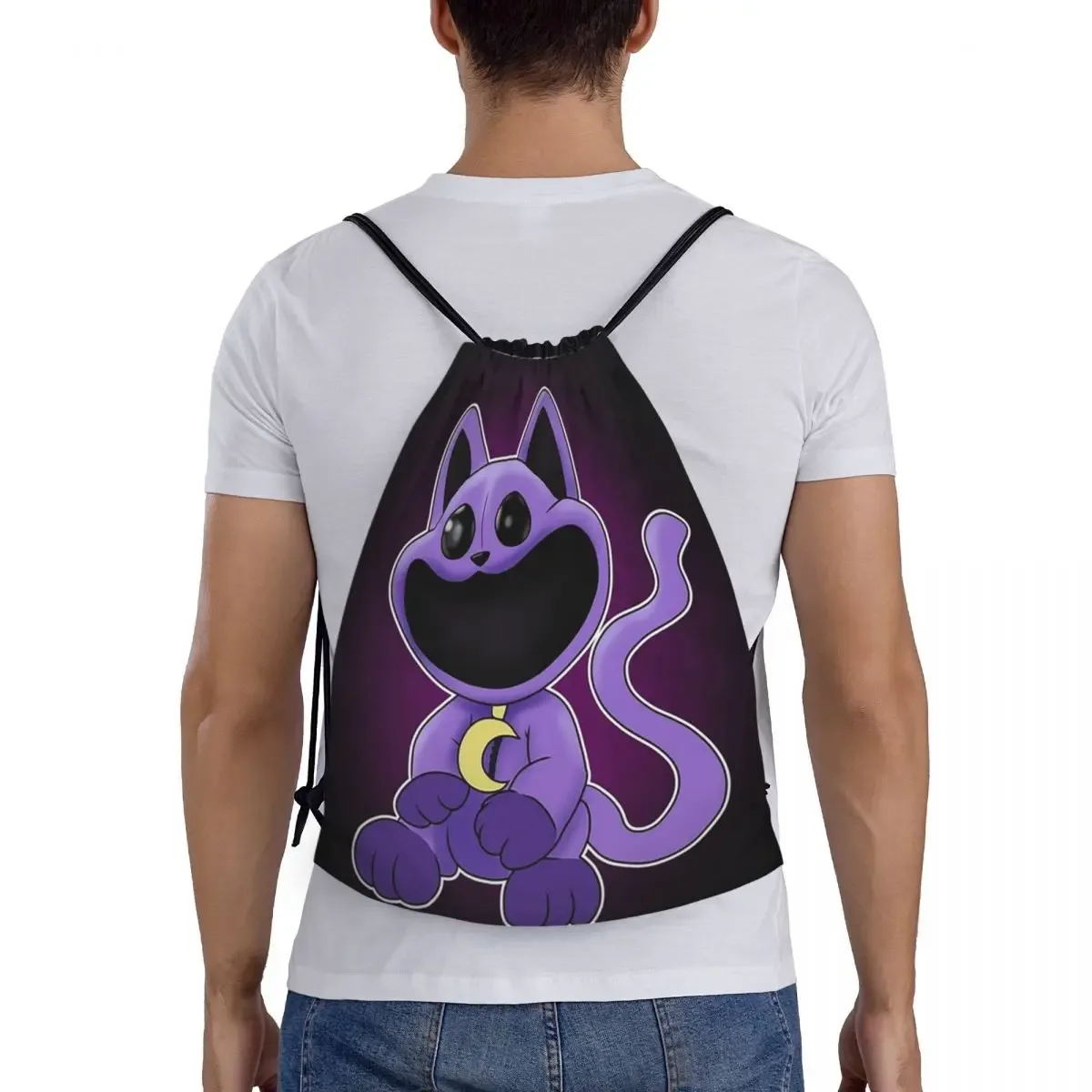 Sac Dos Polyester Noir Motif Chat Violet Souriant Lune Activités Extérieures Voyage Polyestere Unisexe Capacité Inferieurevingt Litres Bleu Taillequinze Pouces Doublurepolyester