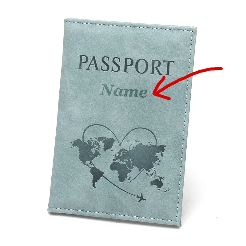 housse passeport personnalisée gravée nom | porte-passeport cuir pu pour couples femmes | étui voyage pvc nominatif (14.2x9.8cm)