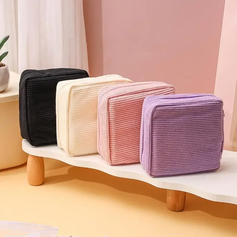 sac de rangement pour serviettes hygiéniques en velours côtelé, surface douce, fermeture éclair sécurisée, pour usage quotidien, organisateur de sac à main de voyage