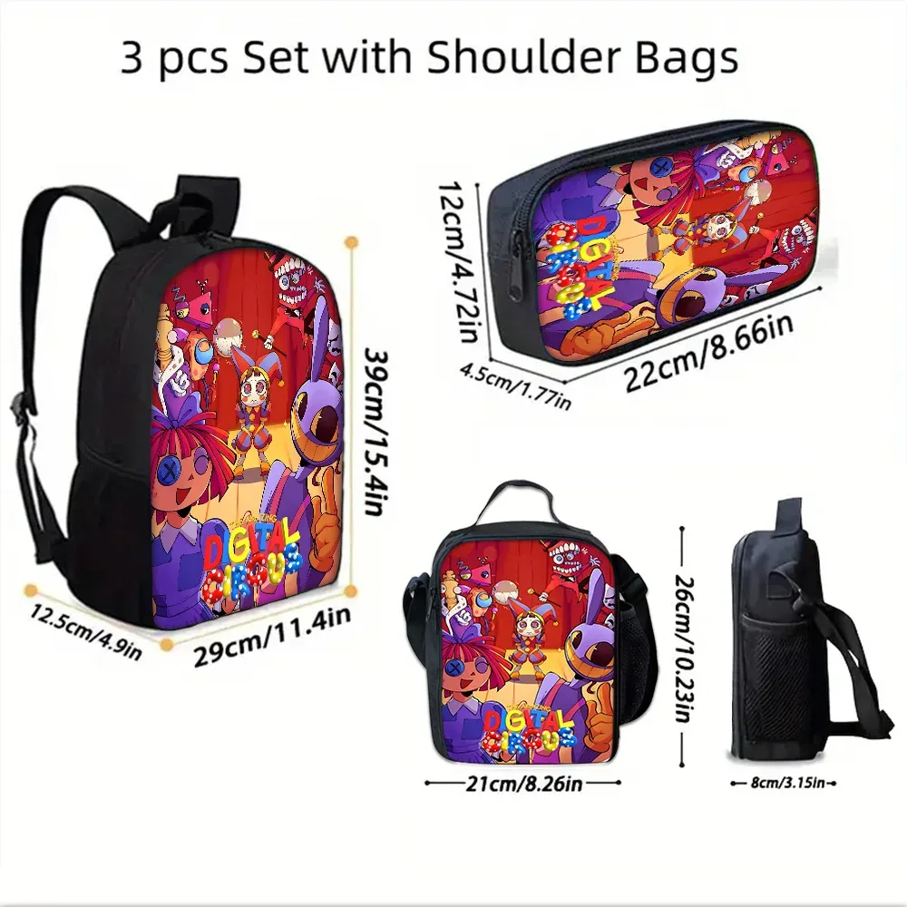 sac à dos d'école pour enfants cartoon a-amazings digitals circus avec sacs à déjeuner, sacs à crayons, sacs d'école pour garçons et filles, meilleur cadeau