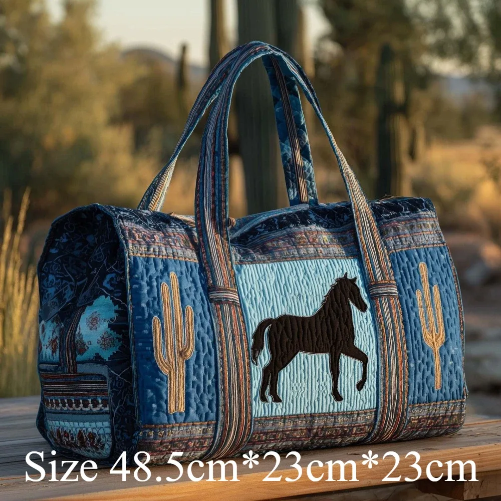 sac fourre-tout matelassé 3d de style occidental, imprimé cheval en course, cactus, bohème, sac de voyage, sac à bandoulière fait à la main, grande capacité, sac de transport