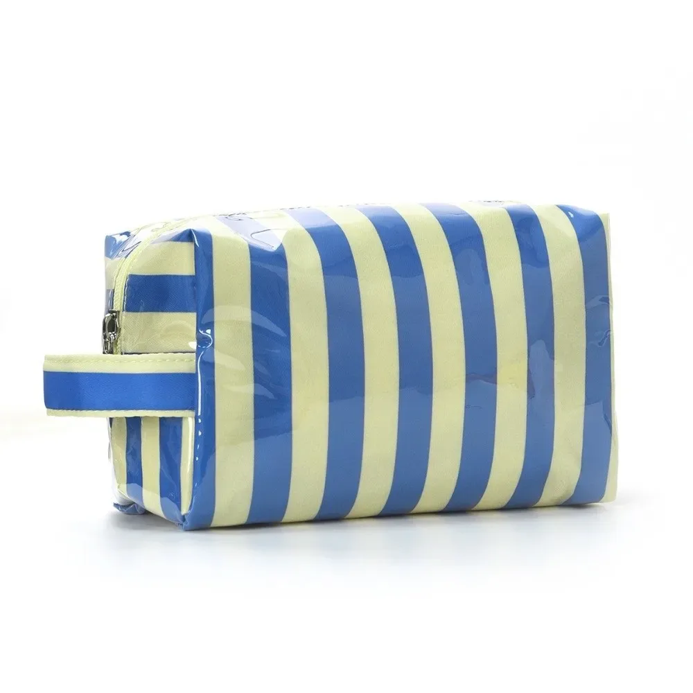 trousse de toilette rayée imperméable rose simple sac de rangement cosmétique de voyage grande capacité portable organisateur de maquillage en pvc plage