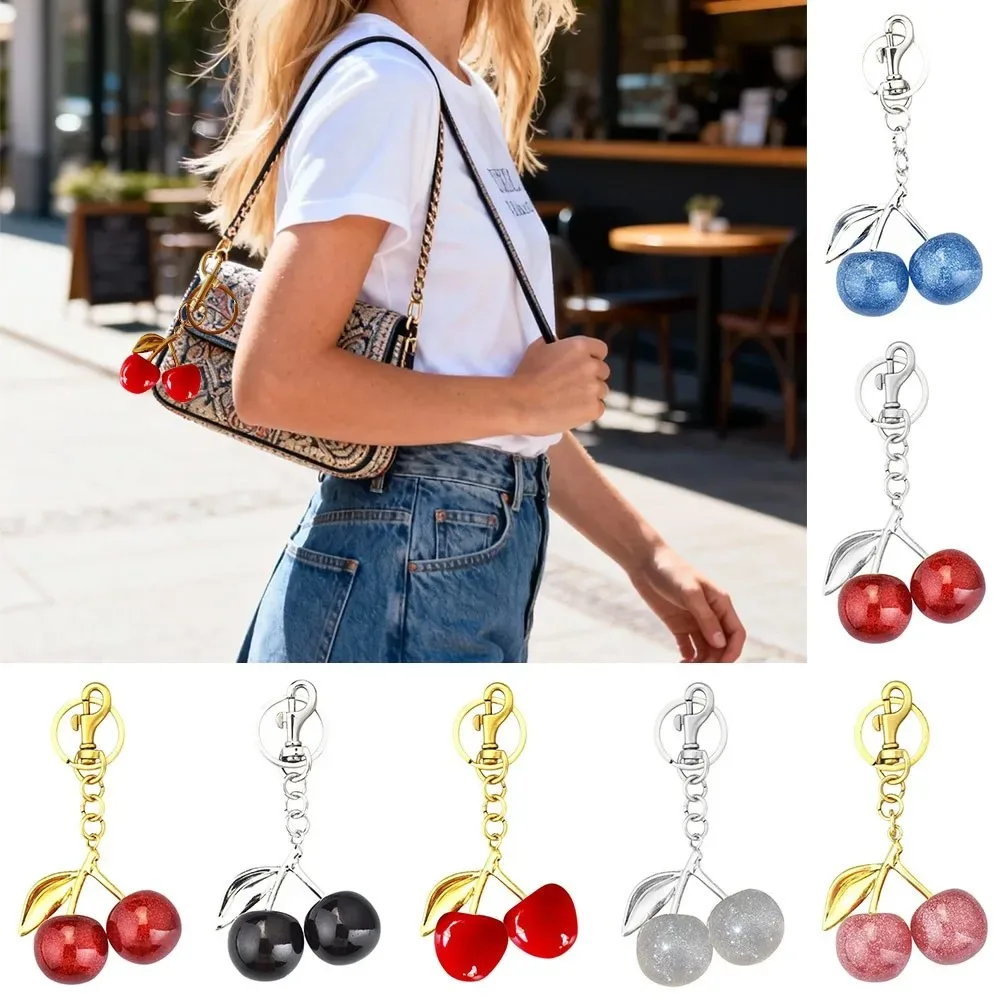 nouveau porte-clés cerise scintillant en résine, bijou diy, finition pailletée, pour clés de voiture, décoration de sac à dos