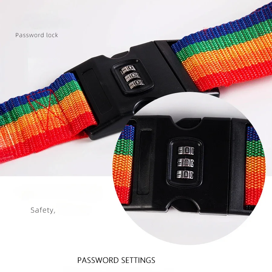 ceinture sécurité bagages nylon cadenas combiné multicouche élastique solide protection voyage bleu rose arc-en-ciel noir