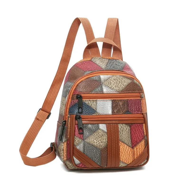 sac à dos patchwork de style vintage pour femmes, design multi-travures pour un usage quotidien, sac élégant, léger et décontracté, à la mode