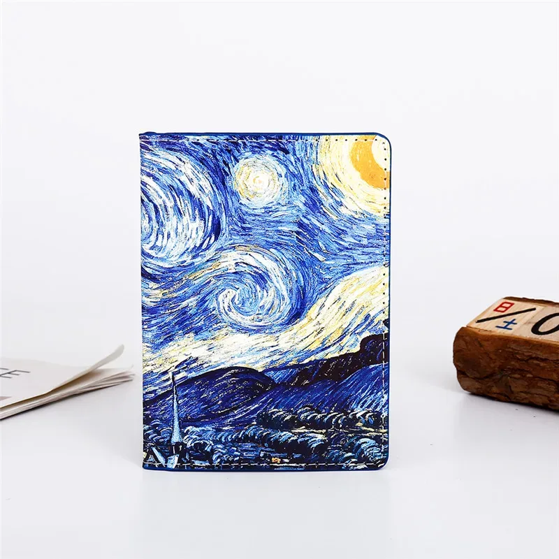 organisateur voyage cuir pu motif floral abstrait bleu noir fleur verte compact portefeuille documents identité business cards credit cards