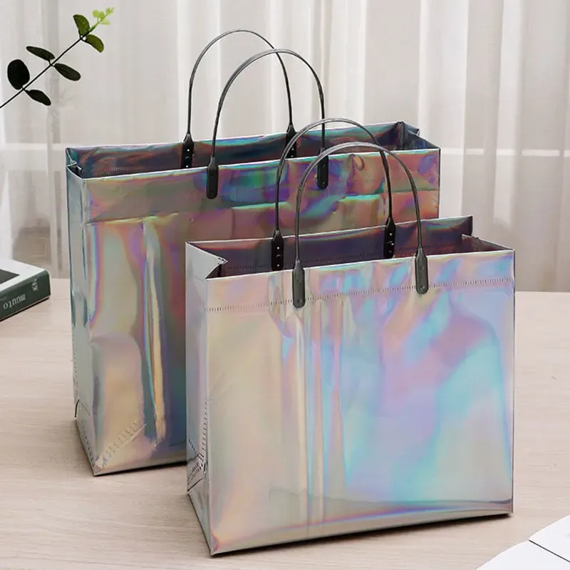 sac fourre-tout laser en pvc, sac à main optique, sac cadeau étanche, sac en plastique pour vêtements, sac à provisions, sac cadeau de noël, grands ornements de bonbons