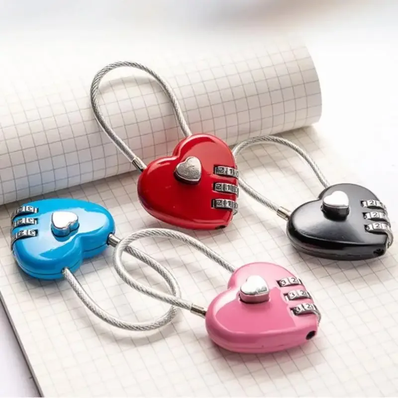 cadenas serrure tsa code trois chiffres forme coeur mettre plastique brillant noir bleu rose rouille resistant durable usage voyage