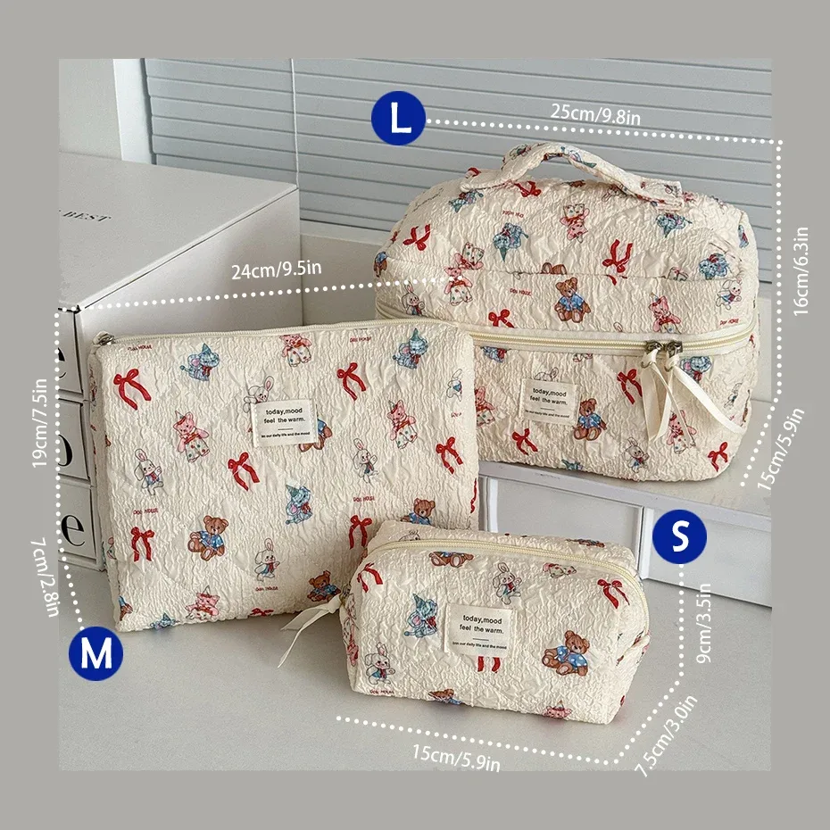 trousse de maquillage ours mignon, compartiments multicouches, organisateur de cosmétiques avec fermeture éclair, pochette de toilette de voyage portable pour femmes et filles