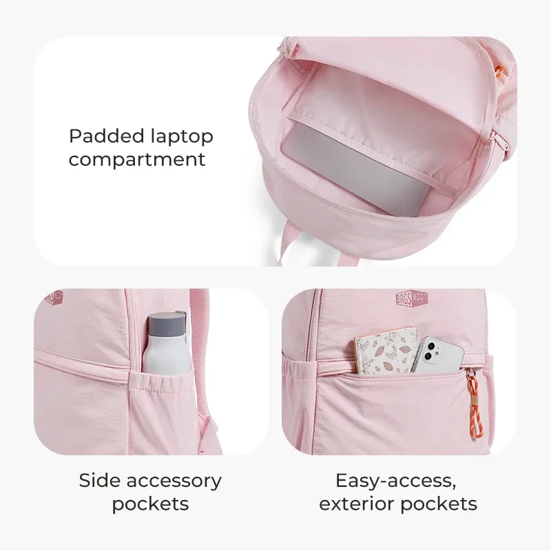 sac dos polyester rose compartiments ordinateur portable poches latérales extérieures confort voyage école travail collège banlieue multifonction