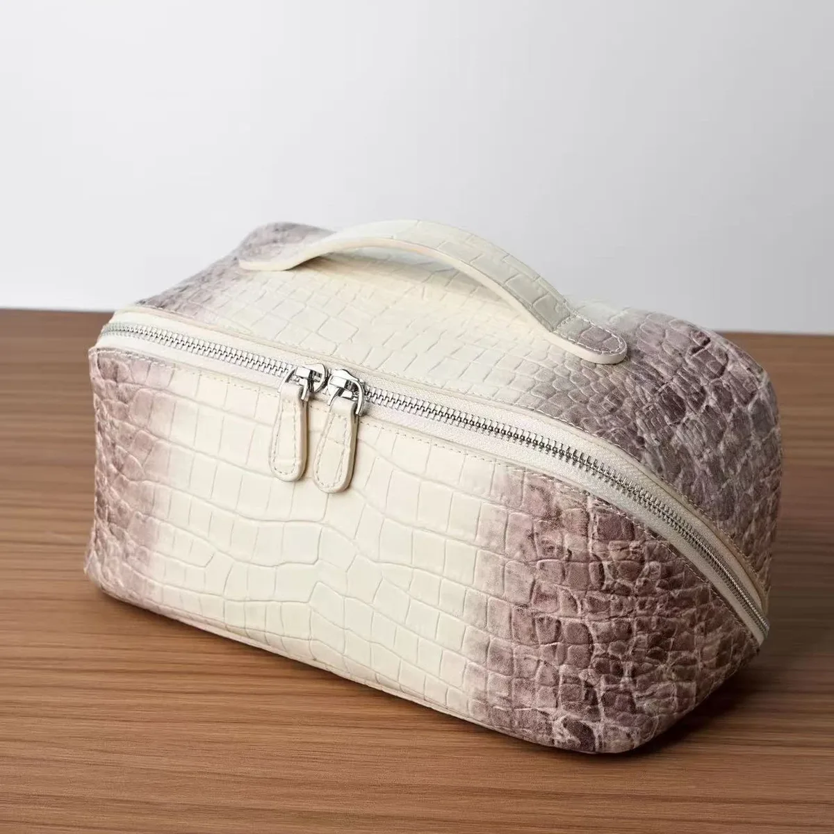 sac de maquillage en cuir véritable à motif pierre pour femmes, nouveau sac de toilette de voyage en cuir de vachette à motif crocodile de l'himalaya, sac de rangement pour cosmétiques