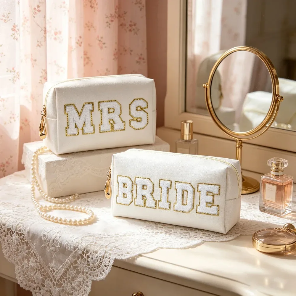 grande trousse de toilette imperméable à main pour femmes, sac de rangement pour cosmétiques de voyage, pochette de mariage multicolore pour mariée.