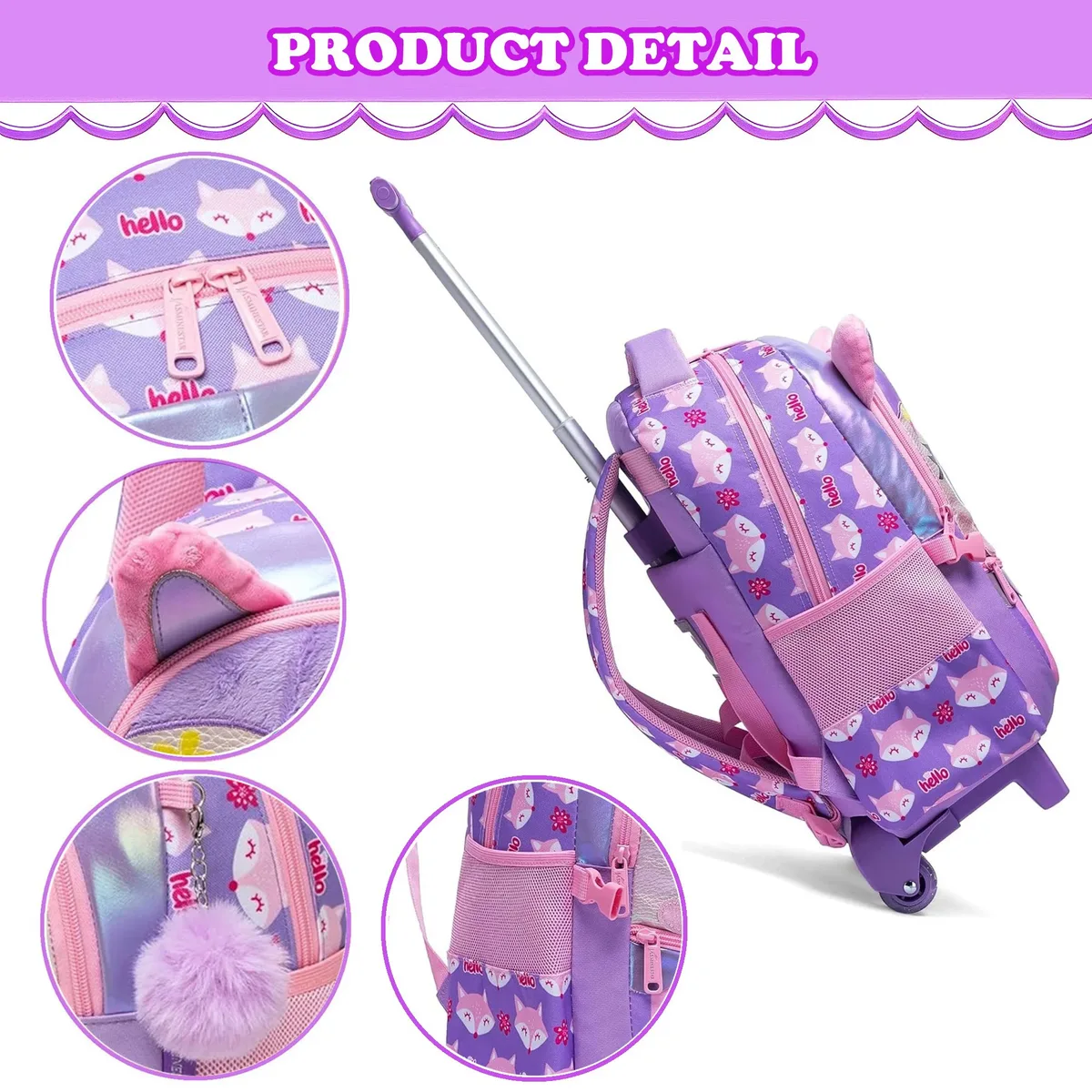 sac à dos à roulettes pour filles, ensemble de sacs d'école à roulettes, valise de voyage pour élèves du primaire, sac à dos trolley mignon avec roulettes