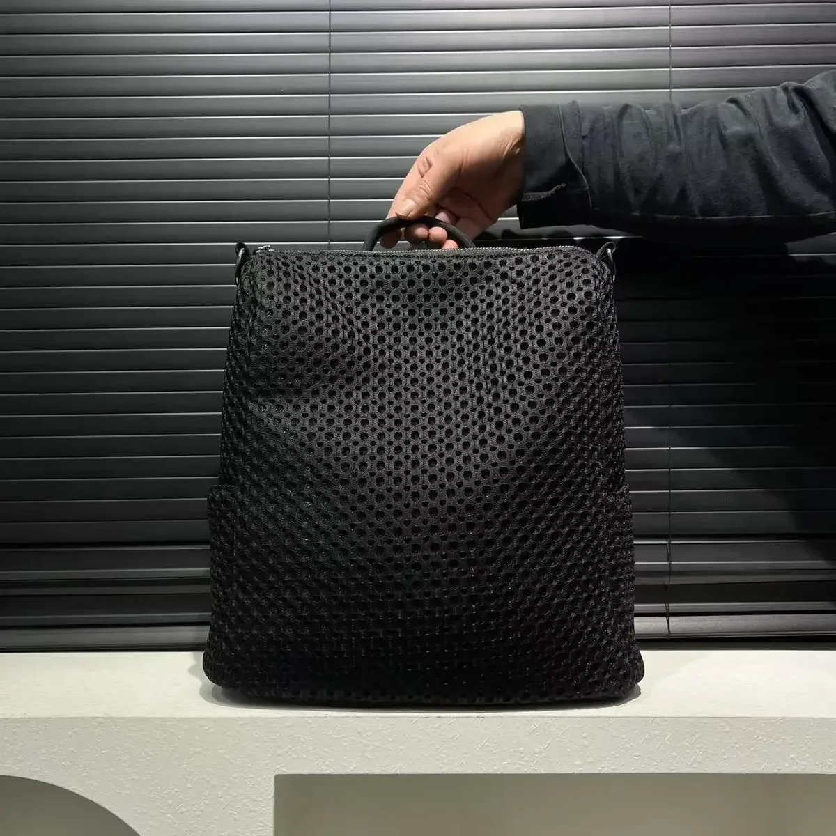 sac à dos cousu rétro à la mode, sac à bandoulière en maille décontracté de grande capacité adapté aux déplacements quotidiens
