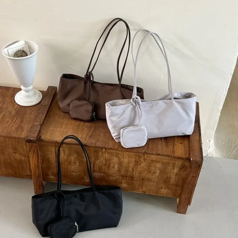sac fourre-tout pour femme ceekay en cuir pu souple foncé, grand sac à bandoulière avec détail cordon de serrage et mini pochette, style décontracté quotidien pour les trajets