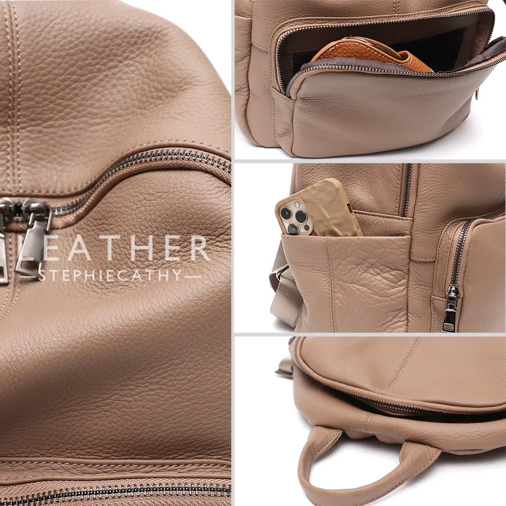 sac à dos en cuir de vache naturel pour femmes et hommes, design minimaliste, décontracté, quotidien, polyvalent, sacs à bandoulière pour étudiants, sac à dos de voyage