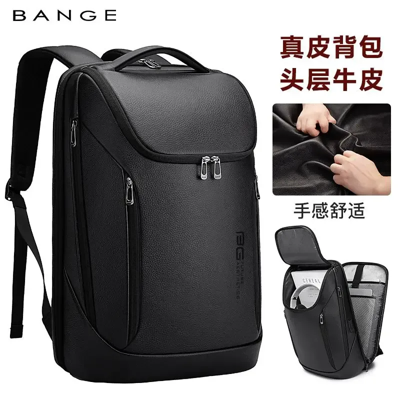 sac dos cuir vache polyester antivol élégant noir texturé glissières latérales bandes ergonomiques compartiment ordinateur portable 20 35 litres transport voyage affaires école
