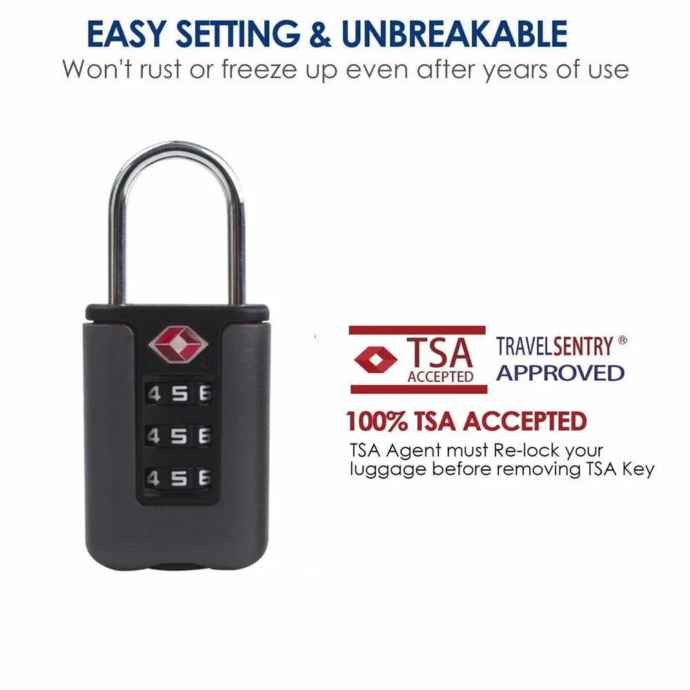 Cadenas Serrure TSA Plastique Zinc Noir Compact Rotatif Boutons Chiffres Poignée Métallique Usage Voyage