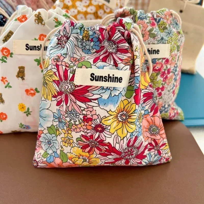 sac de rangement de voyage à proximité extérieure, sac de rangement classé, sacs à cosmétiques à fleurs imprimées, paquet de poche en ficelle de coton