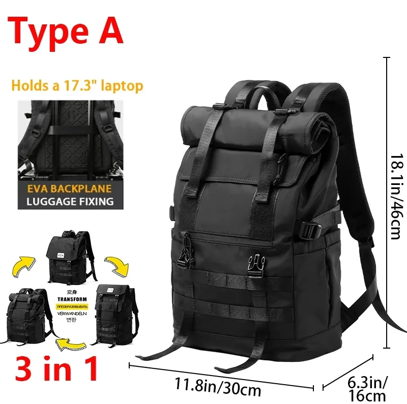 moyyi 3 en 1 sac à dos pour ordinateur portable extensible hommes femmes grand rouleau haut voyage sac à dos étanche sport de plein air rabat randonnée sac à dos