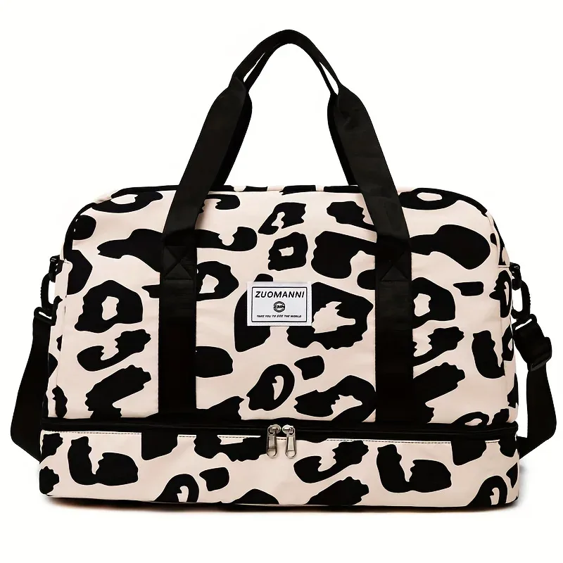 sac de voyage en nylon de grande capacité avec imprimé animal, sac de sport et de gym, sac de week-end portable pour femmes, sac de nuit.
