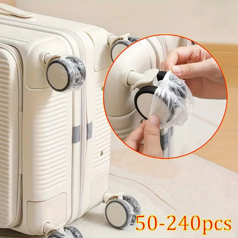 protège roues bagage plastique transparent motif mailles balle transport protection dust scratch marron rose voyage accessoire jetable
