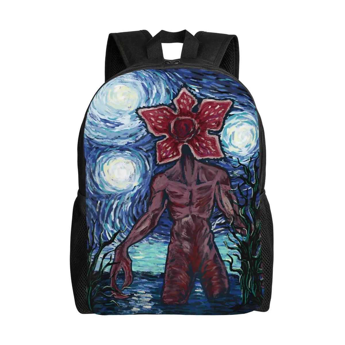 sac à dos demogorgon starry night style strangering, sacs à dos de randonnée pour femmes et hommes, sacs d'école esthétiques, sac à dos léger au design original