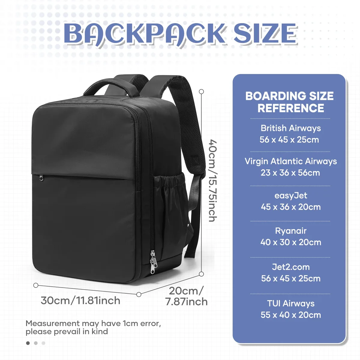 sac à dos de voyage pour avion 40x30x20, sac à dos de cabine pour bagages à main wizzair, sacs pour ordinateur portable pour hommes et femmes, sac d'école pour étudiants