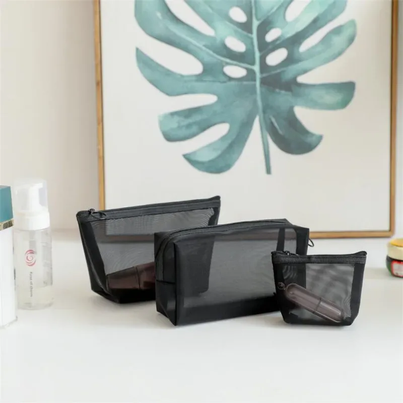 sac à cosmétiques nécessaire pour femmes et hommes, 1 pièce, organisateur de voyage transparent, petits et grands sacs de toilette noirs, pochette de maquillage