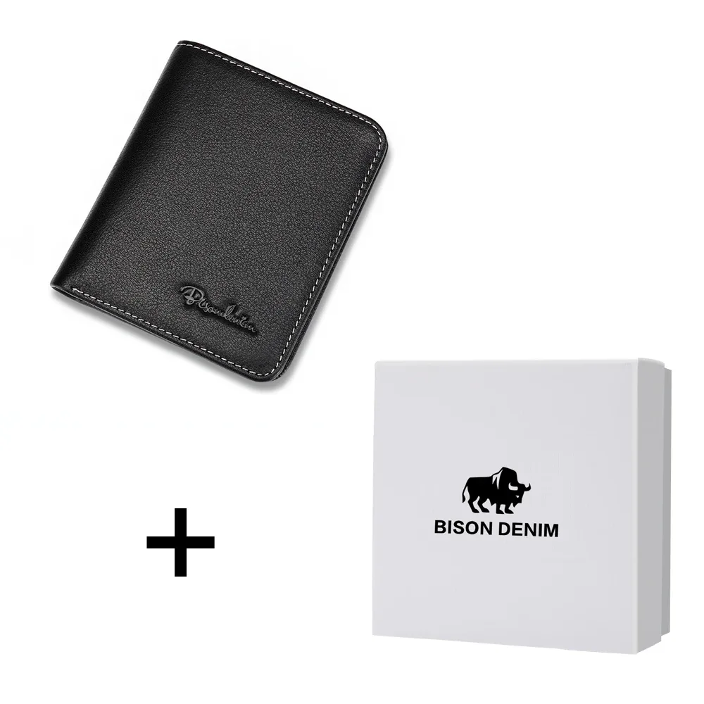 bison denim noir sac à main pour hommes en cuir véritable hommes portefeuilles mince mâle portefeuille porte-carte peau de vache doux mini sacs à main n4429