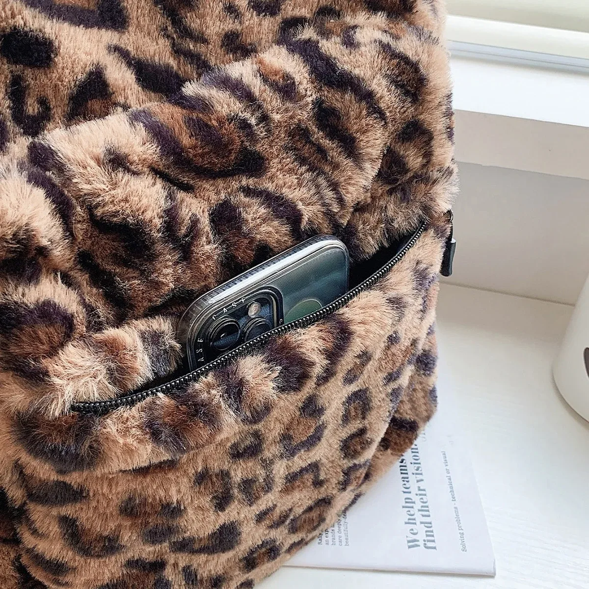 sac à dos de luxe imprimé léopard pour femme, marron, motif peluche, grande capacité, multi-poches, bretelles réglables, indispensable pour les trajets quotidiens