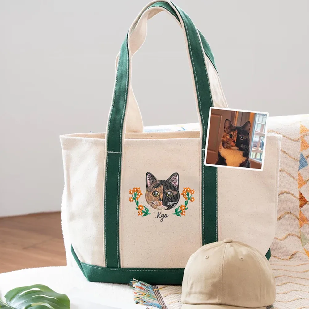 Sac fourre-tout en toile personnalisé avec portrait d'animal de compagnie, cadeau pour maman de chien ou de chat, grande capacité, fermeture éclair intérieure, sac à bandoulière pour les trajets quotidiens