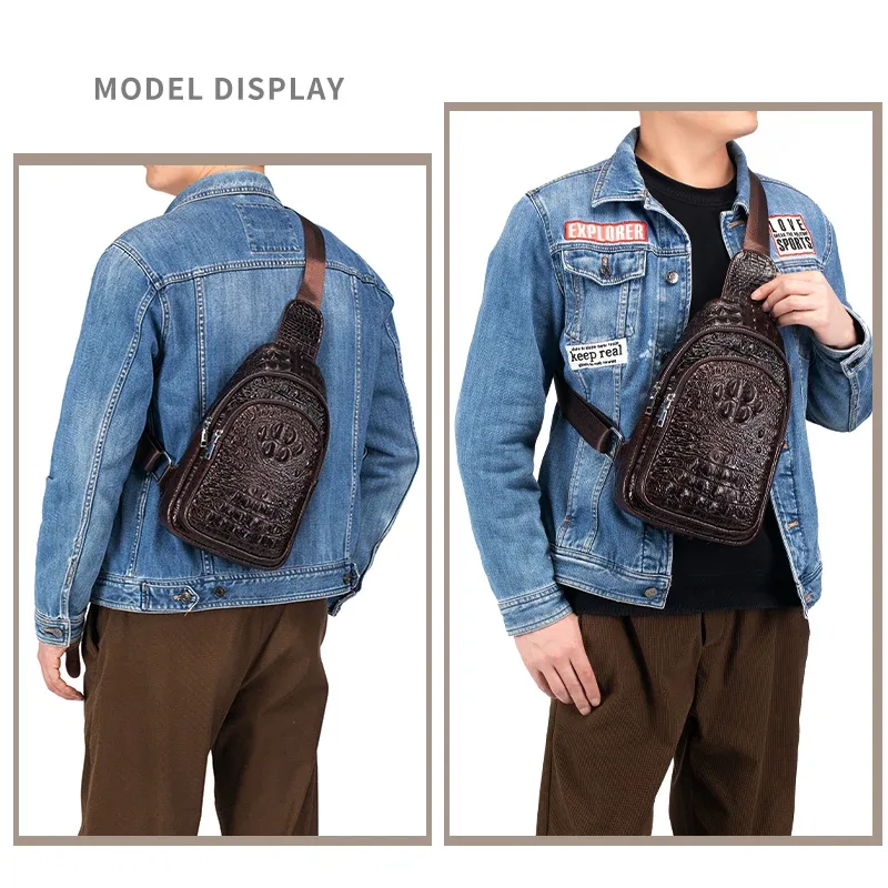 sac de poitrine vintage en cuir véritable schlatum pour homme, motif crocodile, sac de voyage de luxe pour homme, sac bandoulière multifonction