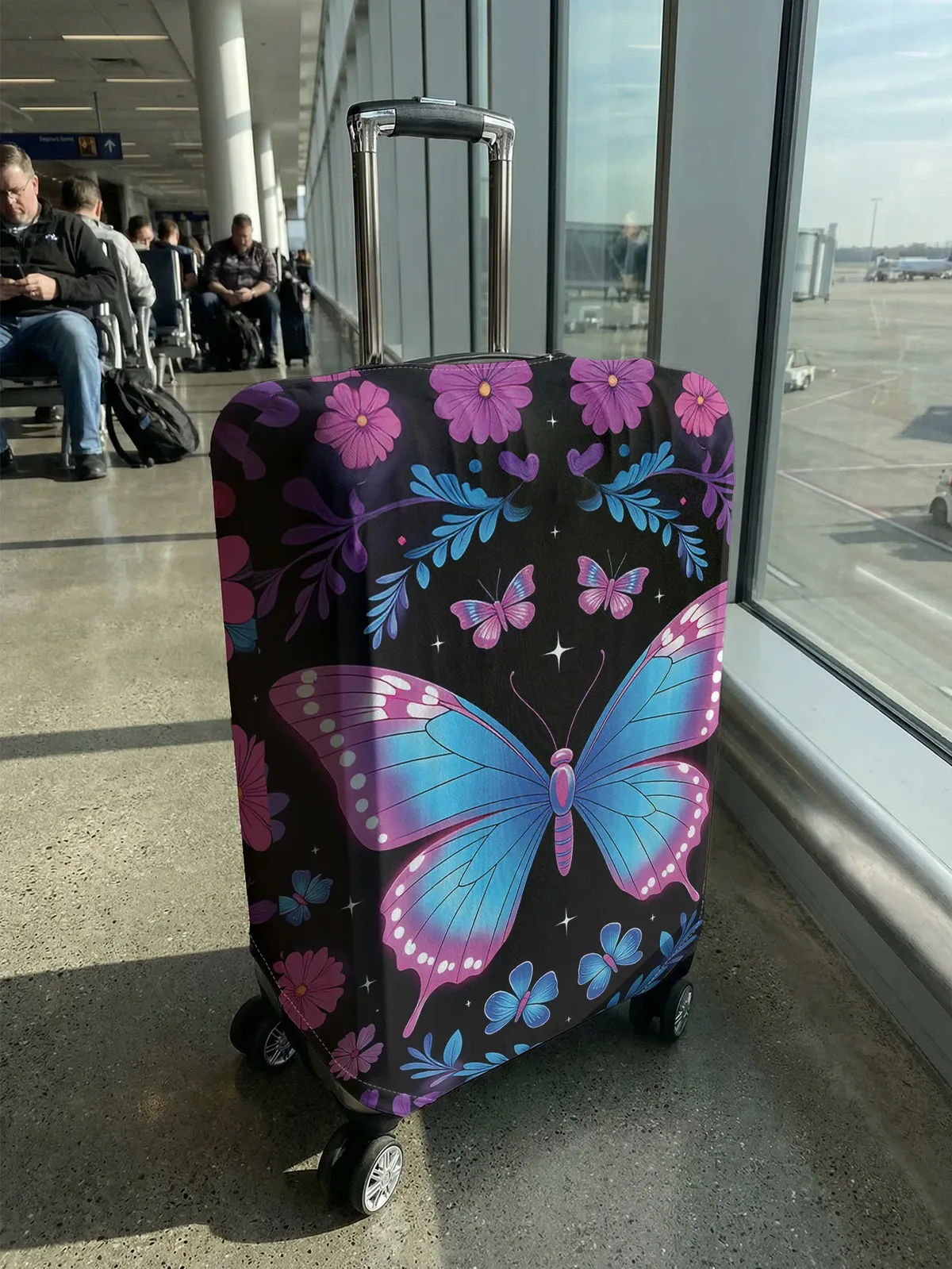 housse de protection pour bagages à motif de fleurs papillon, adaptée aux housses de bagages de 18 à 32 pouces, gants pour poignée de bagage, accessoires de voyage