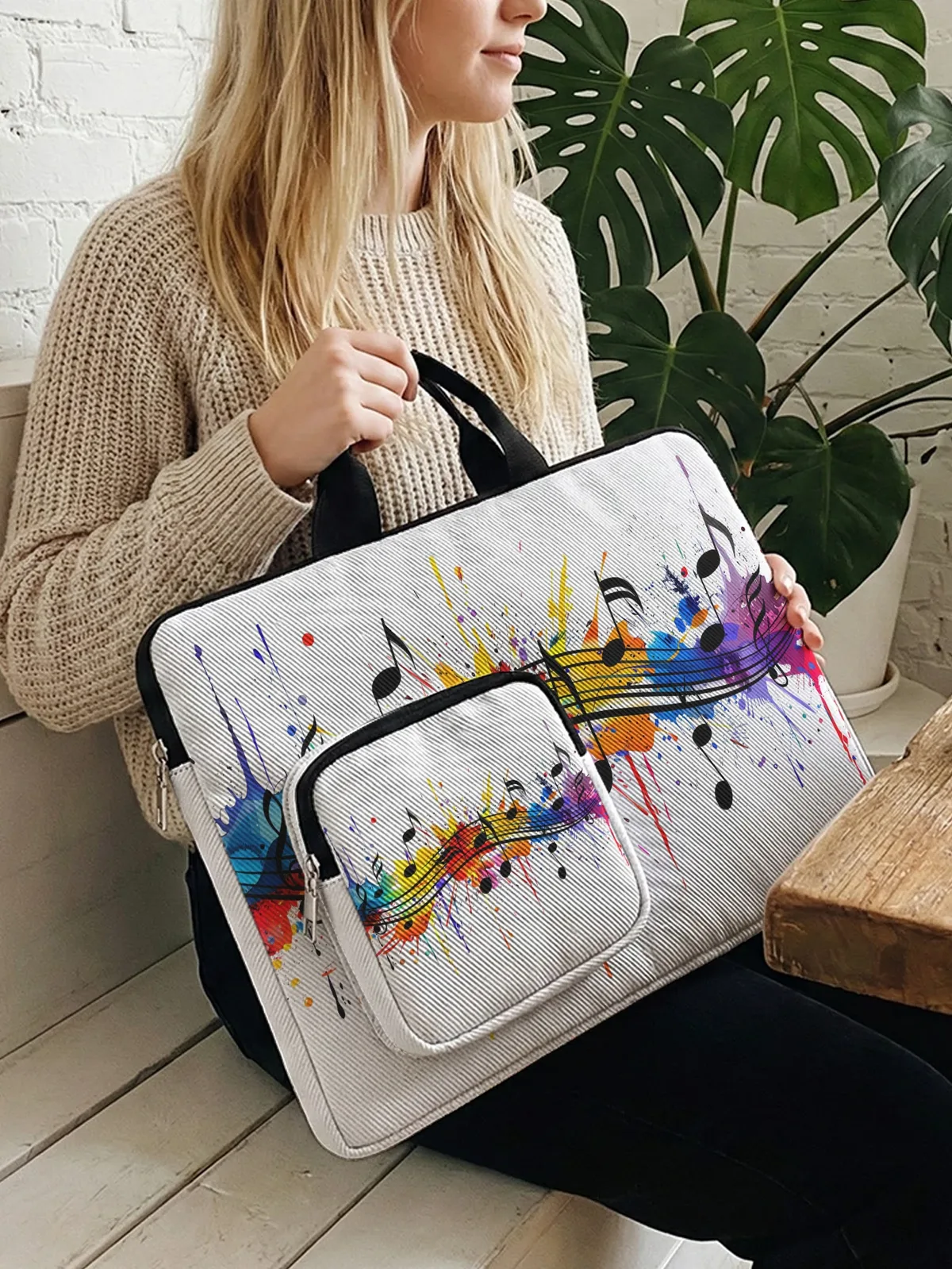 sac à main pour ordinateur portable rainbow splash music note avec poche supplémentaire, étui antichoc pour ordinateurs portables de 13 à 15,6 pouces