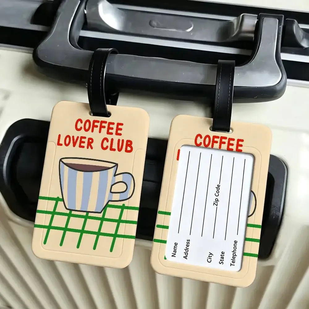 étiquette bagage plastique pvc beige vert rouge grains café tasses machine voyage ecole usage journalier