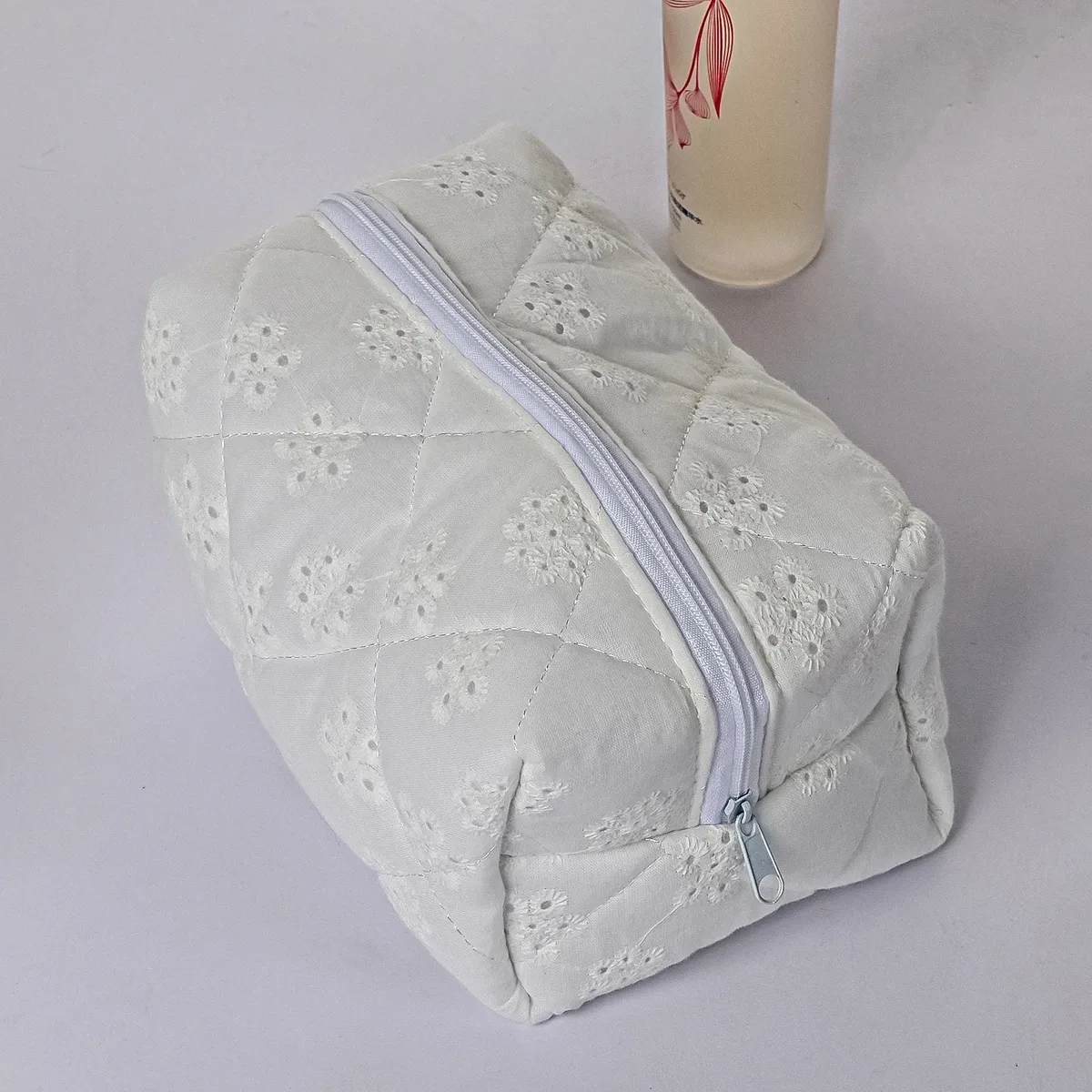 pochette cosmétique en dentelle de coton à nœud papillon floral, pochette de rangement portable pour rouge à lèvres, fermeture éclair, pour femmes, trousse de toilette de voyage
