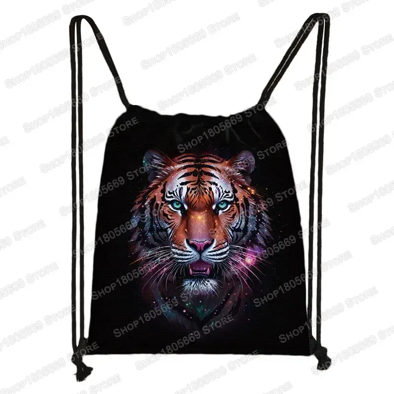 sac à dos loup hurlant sous le clair de lune et tigre coloré pour hommes et femmes, sacs à cordon de proximité en plein air, sacs de voyage pour étudiants
