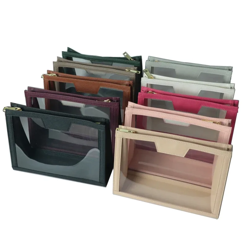 trousse de maquillage en cuir saffiano pour femme, sac cosmétique transparent en pvc, sac de voyage pratique, sac de poche étanche, nouveauté