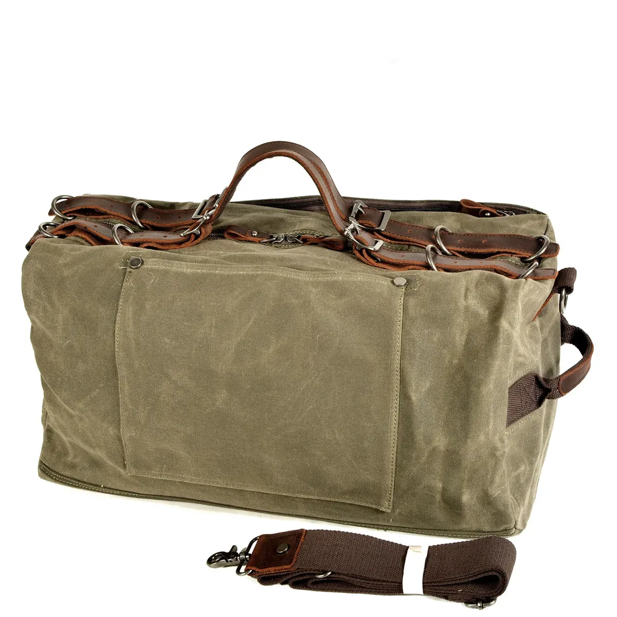 sac de voyage de style militaire, en toile épaisse cirée, sac de sport de grande capacité, sac de voyage rétro pour activités de plein air.