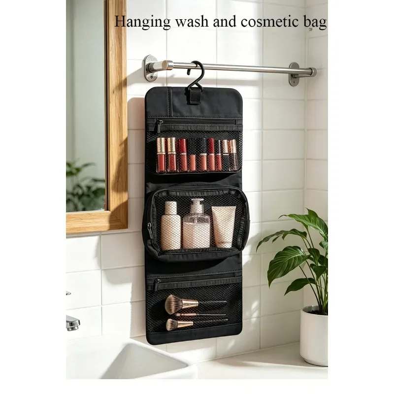 trousse de toilette pliable et détachable, grande capacité avec crochet, sac de rangement pour articles de toilette pour hommes en voyage d'affaires, sac de voyage pour cosmétiques pour femmes